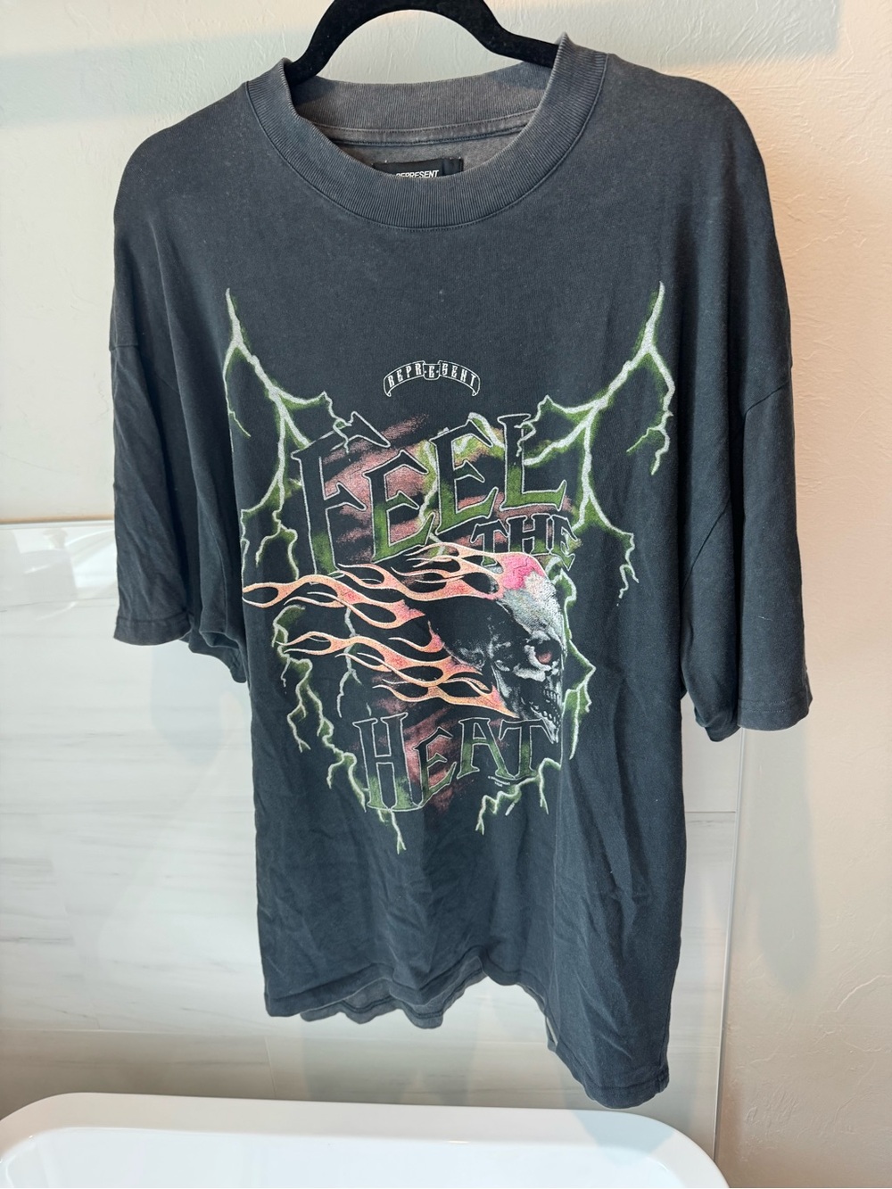 Represent Black Graphic 'Feel the Heat' Skull T-Shirt